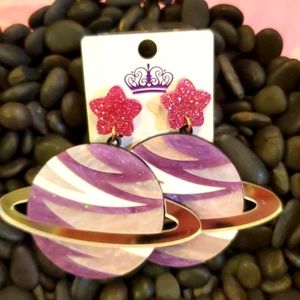 EARRINGS OVERSIZED ACRYLIC COME FROM FRANCE PURPLE 👽🛸🪐